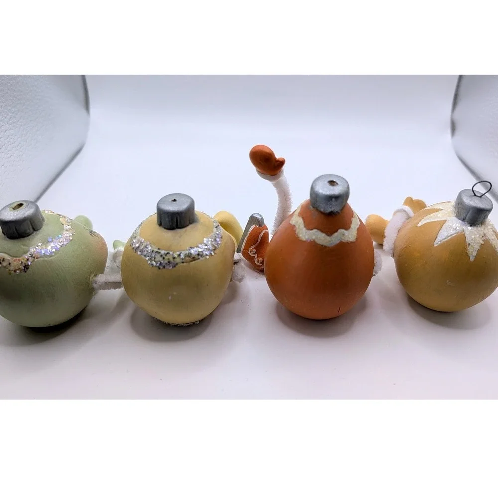 Vintage Anthropomorphic Christmas Ball‎ Ornaments Shelf Sitters Set of 4 Glitter